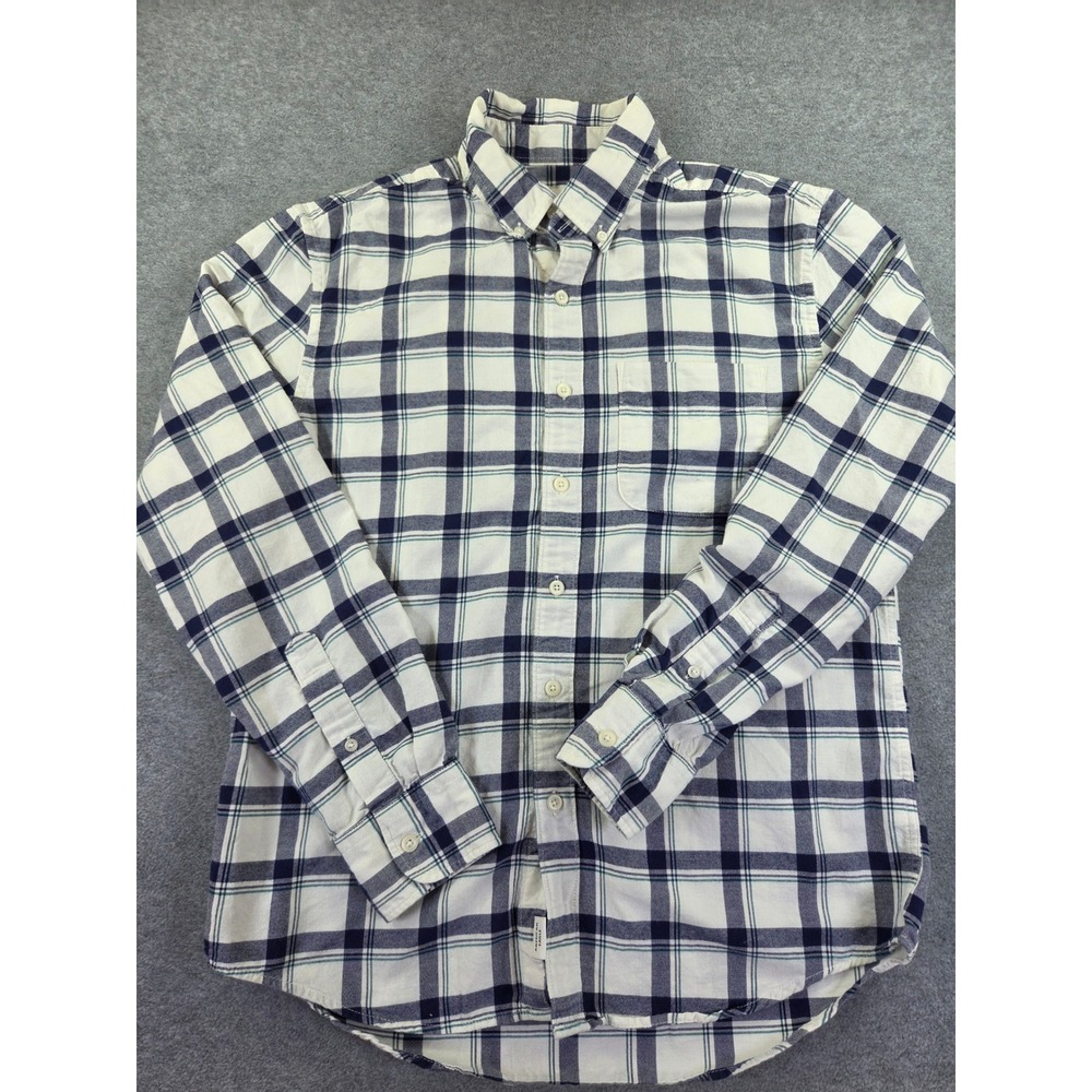 American Eagle Mens Small White Navy Plaid Long Sleeve Button Down Shirt EUC